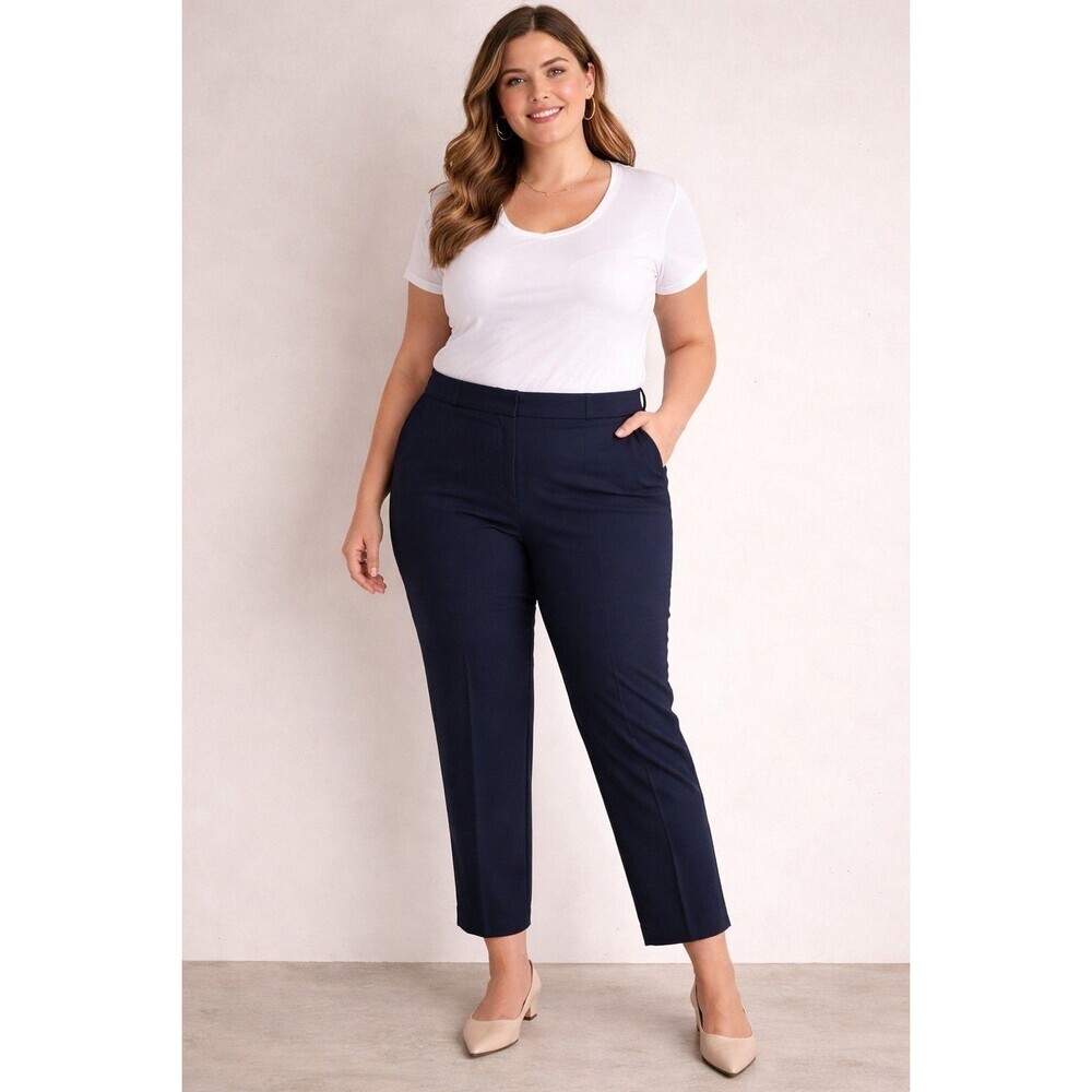 LOFT Marisa Pencil Ankle Stretch Chino Pants Navy Pockets Career 14 NWT